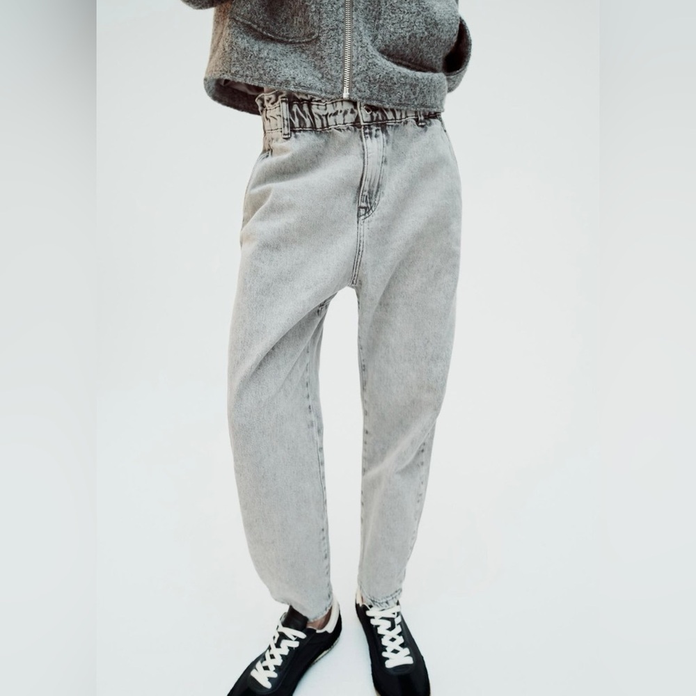 Zara Gray High-Waist Paperbag Baggy Ankle Jeans - size 2